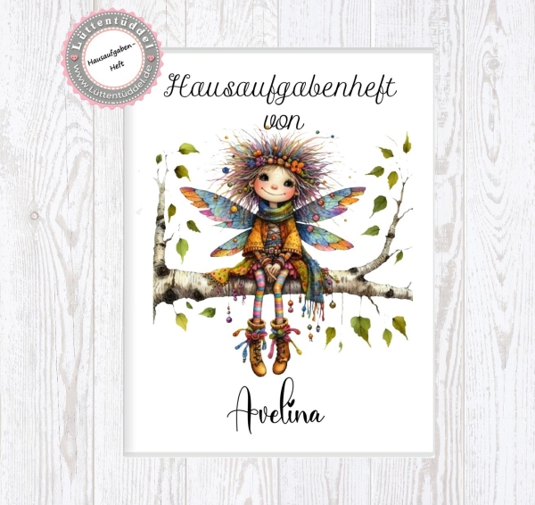 zauberhaftes Schulheft Umschlag Wald Elfe Name Hausaufgabenheft in seperater Hochwertiger Hülle Einschulung Schulkind Lüttentüddel®